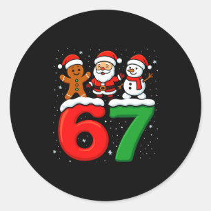 Grappige 67 Meme Kerstmis Zes Zeven Kerstman Sneeu Ronde Sticker