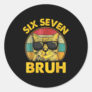 Grappige 67 Meme Zes Zeven Bruh Kat Vintage Gen Z  Ronde Sticker