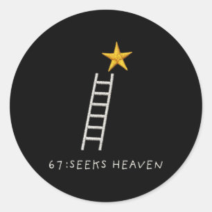 Grappige 67 Meme Zes Zeven Zoekt Hemel Spiritueel Ronde Sticker