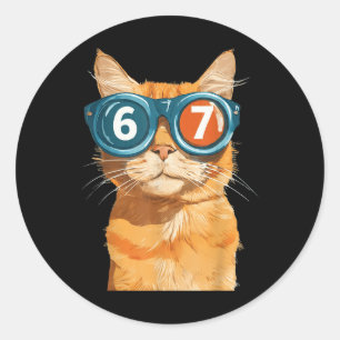 Grappige 67 Oranje Kat Meme Zes Zeven Overeenkomen Ronde Sticker