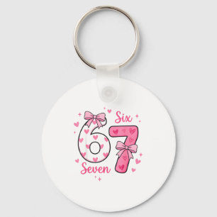 Grappige 67 Schattige Zes Zeven Meme Roze Harten B Sleutelhanger