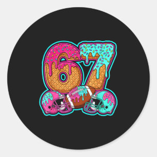 Grappige 67 Zes Zeven Meme Amerikaans Voetbal Numm Ronde Sticker