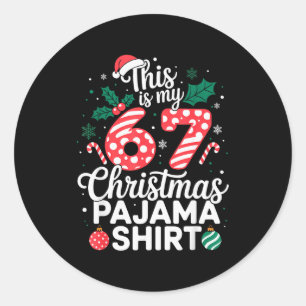 Grappige 67 Zes Zeven Meme Brainrot Gênant Kerstmi Ronde Sticker