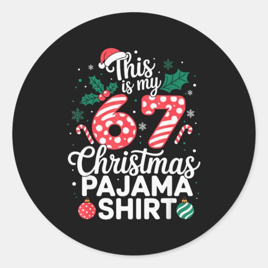 Grappige 67 Zes Zeven Meme Brainrot Gênant Kerstmi Ronde Sticker (Voorkant)