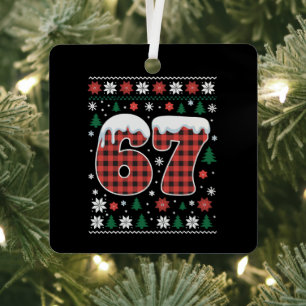 Grappige 67 Zes Zeven Meme Cringe Kerst Rood Gerui Metalen Ornament