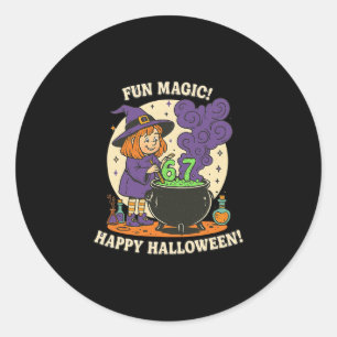 Grappige 6 7 Halloween Kostuum Heks Schattig Retro Ronde Sticker