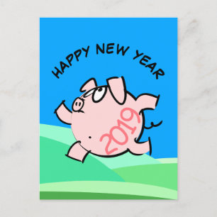 Grappige 6b Cartoon Illustratie Varken Jaar 2019 Uitnodiging Briefkaart