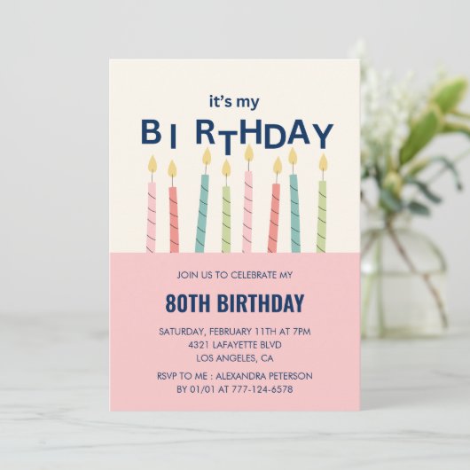 Grappige 80e verjaardag uitnodigingen Verjaardagsk (Staand voorkant)