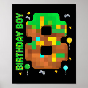 Grappige 8e verjaardag pixel spel verjaardag jonge poster