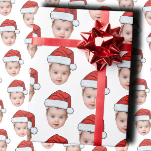 Grappige aangepaste Baby gezicht foto Santa Head Cadeaupapier