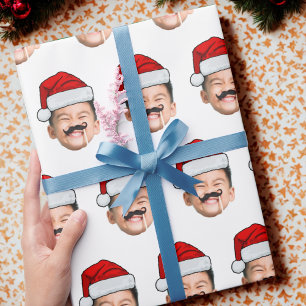 Grappige Aangepaste Babygezicht Foto Kerstman Hoed Cadeaupapier