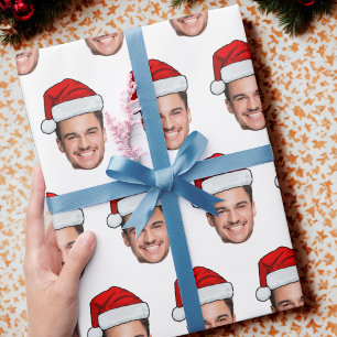 Grappige aangepaste gezichts foto kerstmuts Kerstm Cadeaupapier