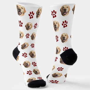 Grappige aangepaste hondenfoto met Red Paw Pattern Sokken