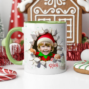 Grappige Aangepaste Kindergezicht Foto Kerst Elf N Mok