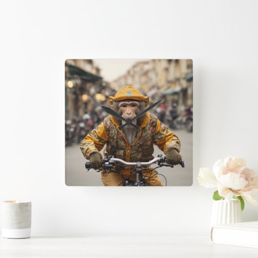 Grappige Aap Fietsen Wandklok Vierkante Klok (Huis)