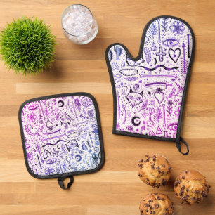 Grappige aard van het leven Sketchnotes Patroon 5a Ovenwant & Pannenlap Set