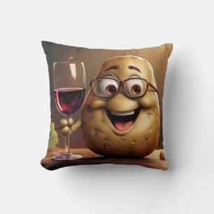 Grappige Aardappel Die Wijn Drinkt Kussen! Kussen