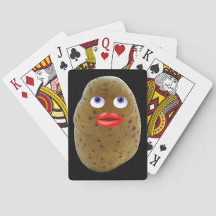 Grappige Aardappel Schattig Personage Met Blauwe O Pokerkaarten