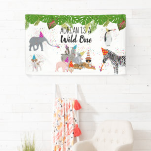 Grappige & Aardige Jungle Dieren op een Feestje Wi Spandoek