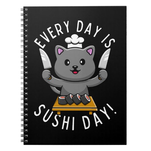 Grappige Aardige Kok Kat Elke Dag is Sushi Dag Notitieboek (Voorkant)