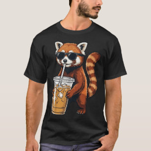 Grappige Aardige Rode Panda Die IJskoude Koffie Dr T-shirt