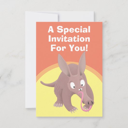 Grappige aardvark cartoon gepersonaliseerde uitnod kaart (Achterkant)