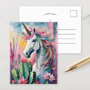 Grappige Abstracte eenhoorn en vetplanten Briefkaart