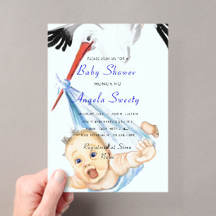 Grappige Acryl Baby Shower Uitnodiging met Ooievaa Uitnodigingen