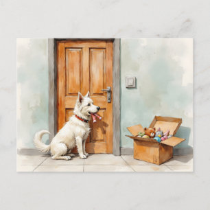Grappige adreswijziging van witte hond briefkaart