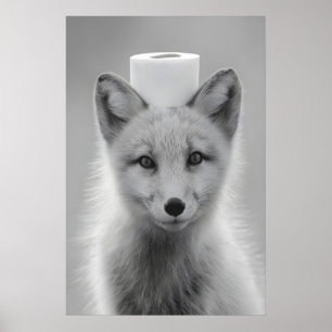 Grappige afbeelding van poolvos in badkamer, toile poster
