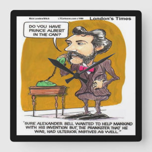 Grappige Alexander Bell wandklok van Rick London Vierkante Klok