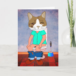 GRAPPIGE ALGEMENE VERJAARDAGSKAART MET KAT OP WC KAART