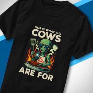 Grappige Alien BBQ Grill Koeieontvoering Grap Retr T-shirt