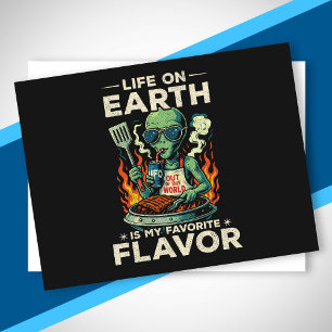 Grappige Alien BBQ Illustratie Retro Science-Ficti Feestdagenkaart