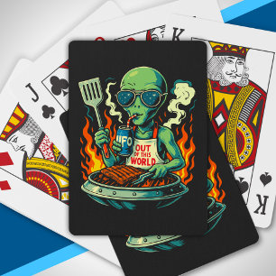 Grappige Alien BBQ Illustratie Retro Science-Ficti Pokerkaarten