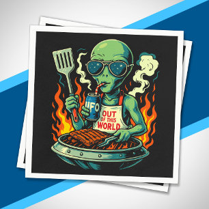 Grappige Alien BBQ Illustratie Retro Science-Ficti Servet