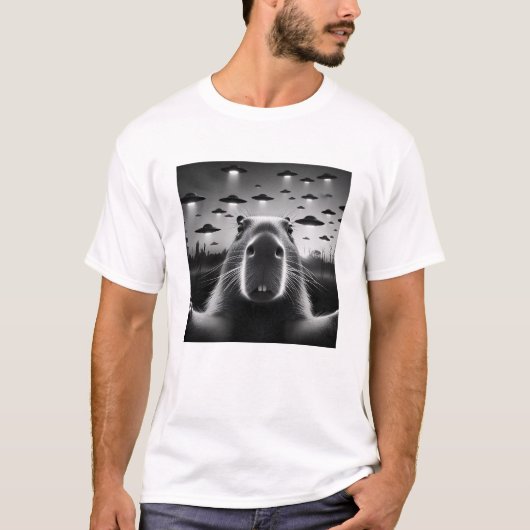 Grappige Alien Capybara UFO Capybara Selfie met UF T-shirt (Voorkant)