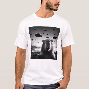 Grappige Alien Capybara UFO met Capybara Selfie T-shirt