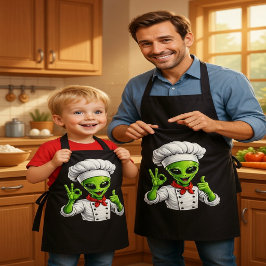 Grappige Alien Chef Ontwerp Cute Ruimte Kok Met Ch Schort