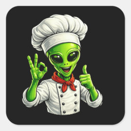 Grappige Alien Chef Ontwerp Cute Ruimte Kok Met Ch Vierkante Sticker