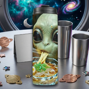Grappige Alien die Ramen Noedels eet Thermosbeker