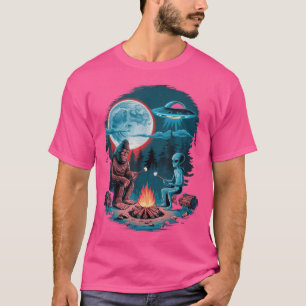Grappige Alien en Bigfoot Wandelen Maan Sasquatch T-shirt