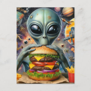 Grappige Alien Eten Cheeseburger Briefkaart