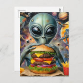 Grappige Alien Eten Cheeseburger Briefkaart (Voorkant / Achterkant)