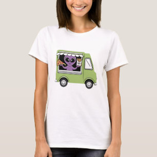 Grappige Alien Food Truck Franse friet en pizza T-shirt