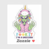 Grappige Alien In Eenhoorn Kostuum Grove Humor Gag Sticker (Vel)