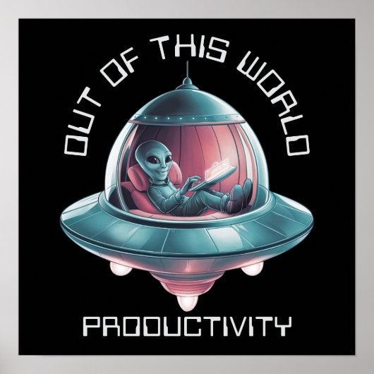 Grappige alien in UFO Poster (Voorkant)