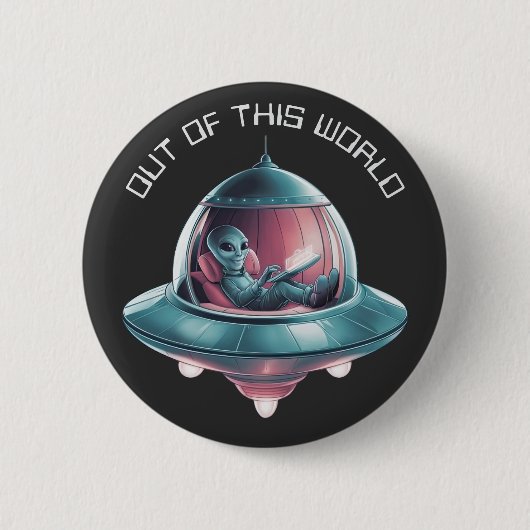 Grappige alien in UFO Ronde Button 5,7 Cm (Voorkant)