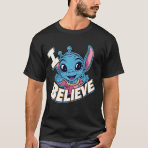 Grappige Alien karton Believer Wereld UFO Dag 1 T-shirt