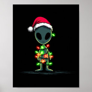 Grappige Alien Kerst Grafische Lichten Liefhebber Poster